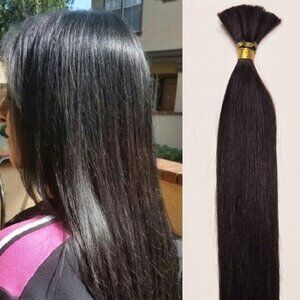 20″ 100 grams,4 Bundles, Human V-Light Bulk Hair Extensions (Loose Hair) #1B